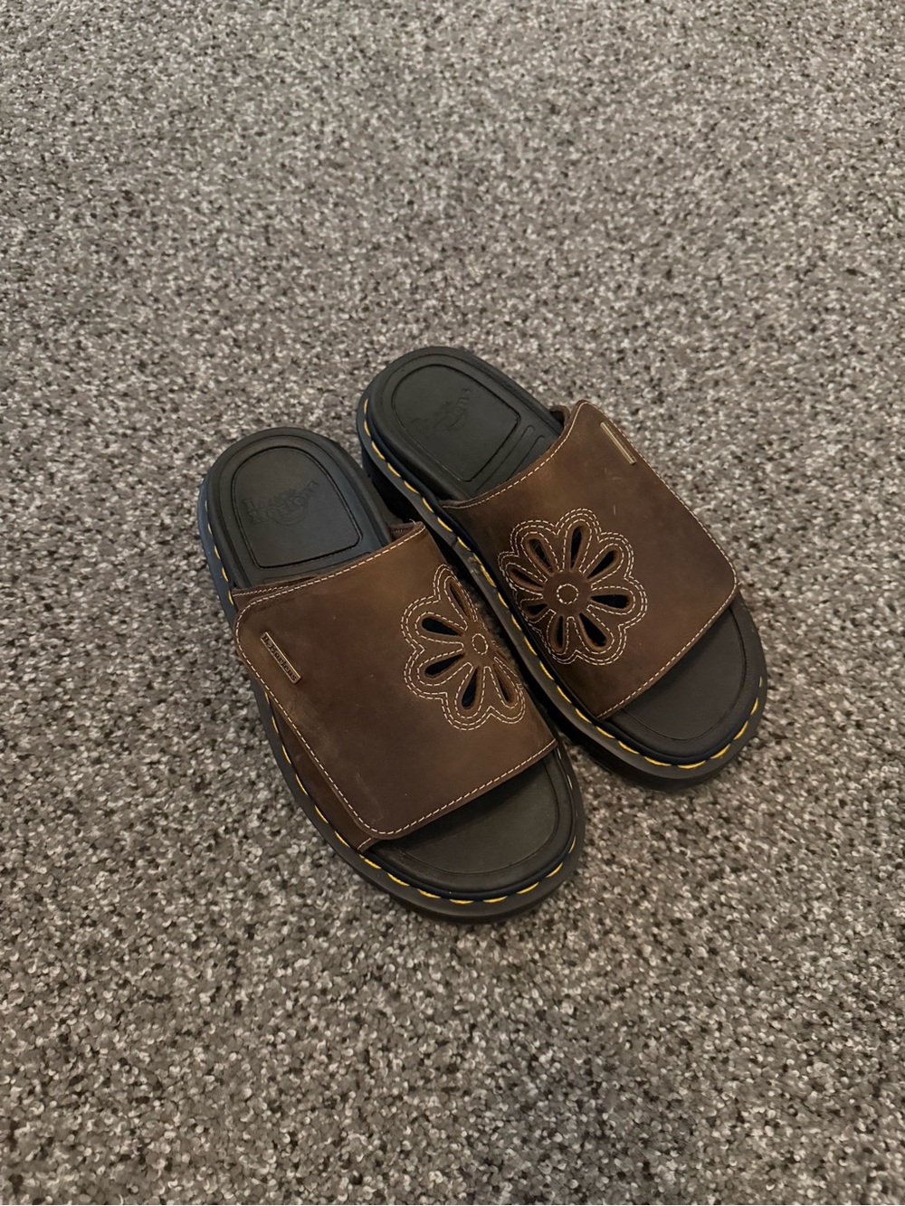 Dr. Martens Brown Leather Floral Slide Sandals - Picture 2 of 5